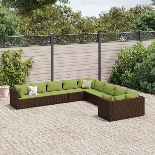 10-tlg. Garten-Sofagarnitur mit Kissen Braun Poly Rattan - Pazzar.ch