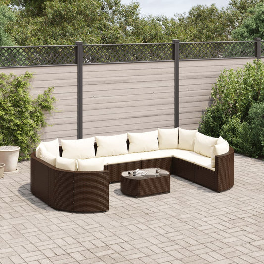 10-tlg. Garten-Sofagarnitur mit Kissen Braun Poly Rattan - Pazzar.ch