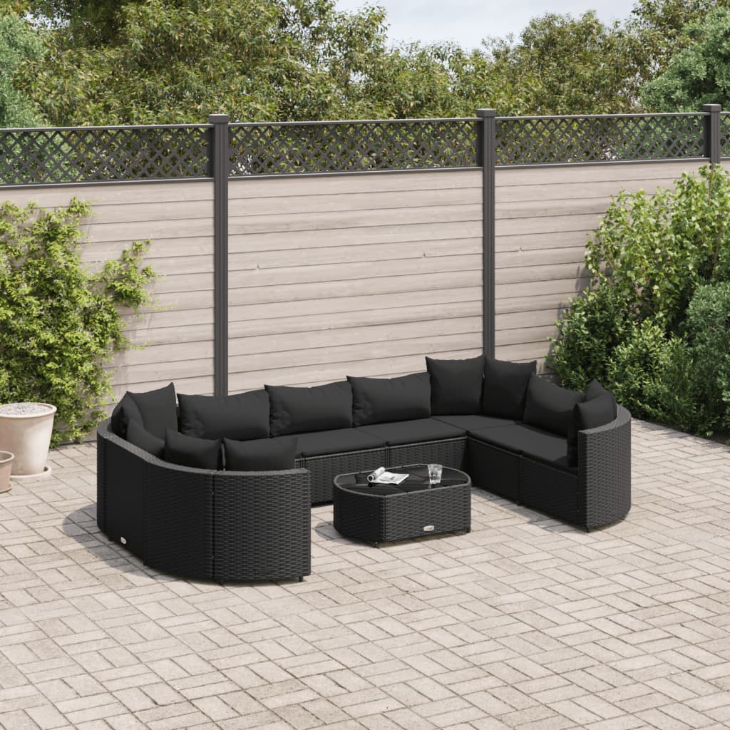 10-tlg. Garten-Sofagarnitur mit Kissen Schwarz Poly Rattan - Pazzar.ch