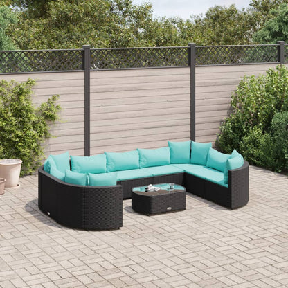 10-tlg. Garten-Sofagarnitur mit Kissen Schwarz Poly Rattan - Pazzar.ch