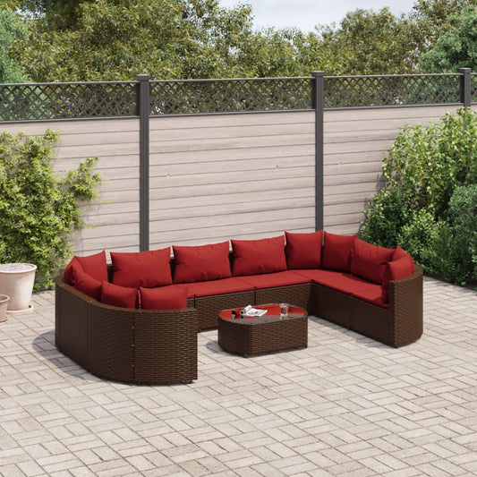 10-tlg. Garten-Sofagarnitur mit Kissen Braun Poly Rattan - Pazzar.ch