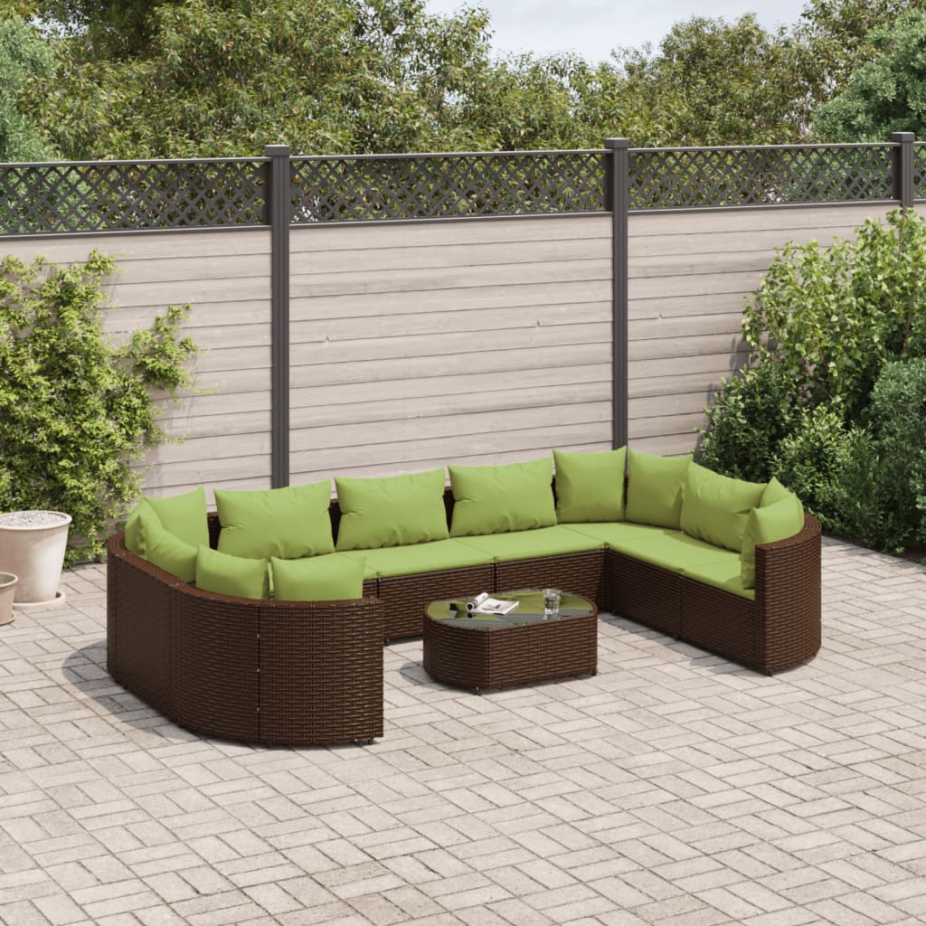 10-tlg. Garten-Sofagarnitur mit Kissen Braun Poly Rattan