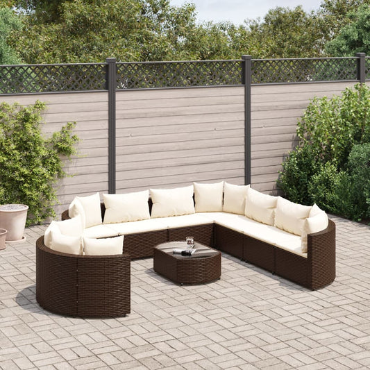 10-tlg. Garten-Sofagarnitur mit Kissen Braun Poly Rattan - Pazzar.ch