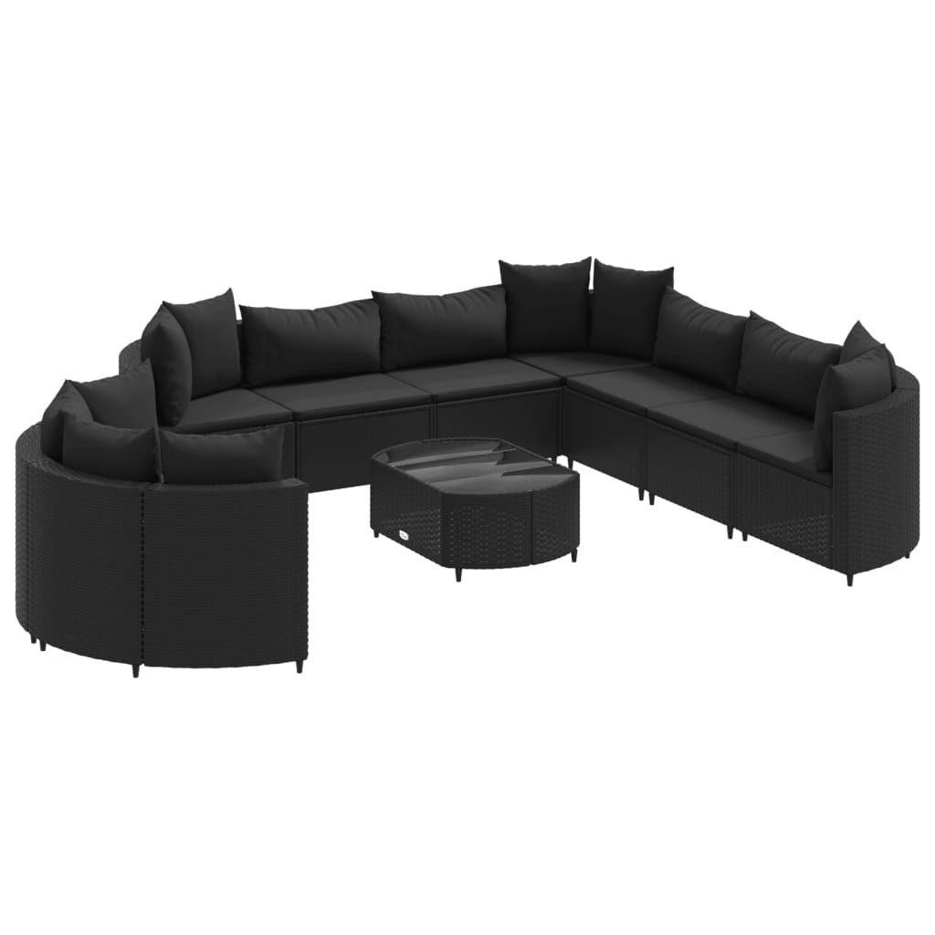 10-tlg. Garten-Sofagarnitur mit Kissen Schwarz Poly Rattan - Pazzar.ch