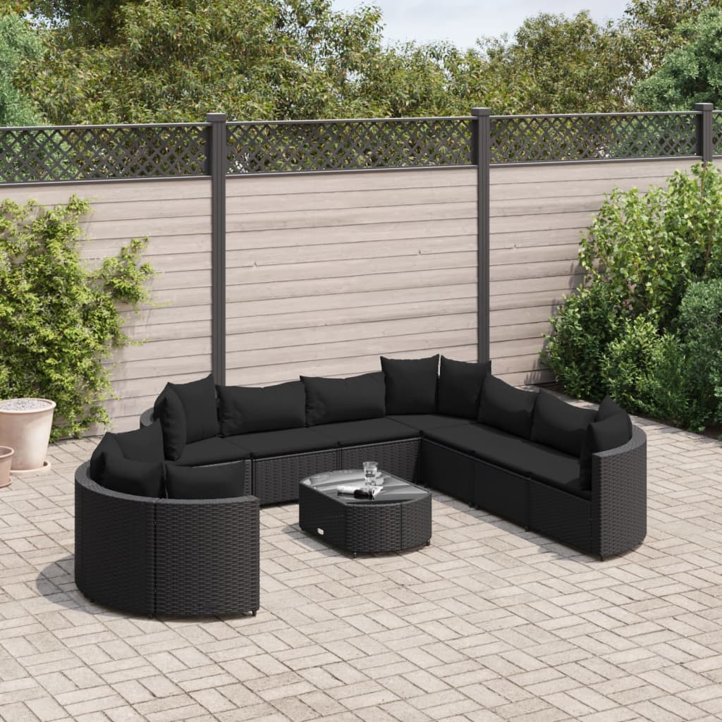 10-tlg. Garten-Sofagarnitur mit Kissen Schwarz Poly Rattan - Pazzar.ch