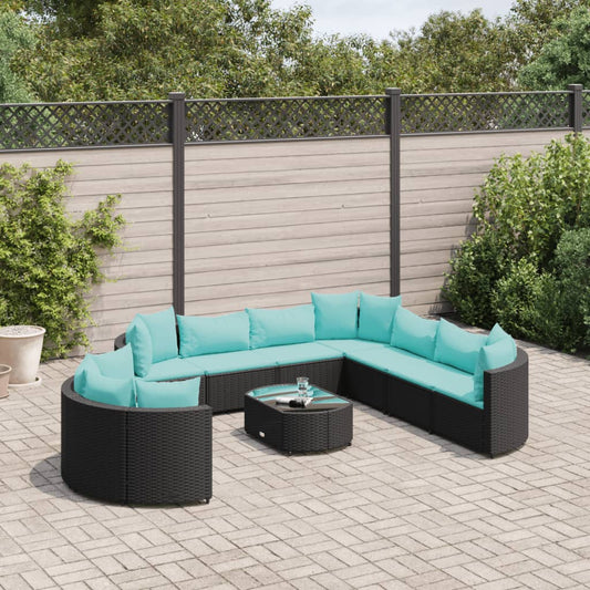 10-tlg. Garten-Sofagarnitur mit Kissen Schwarz Poly Rattan - Pazzar.ch