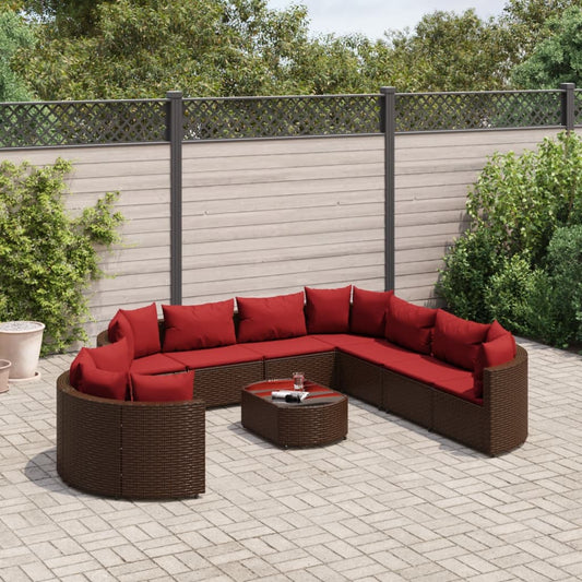 10-tlg. Garten-Sofagarnitur mit Kissen Braun Poly Rattan - Pazzar.ch