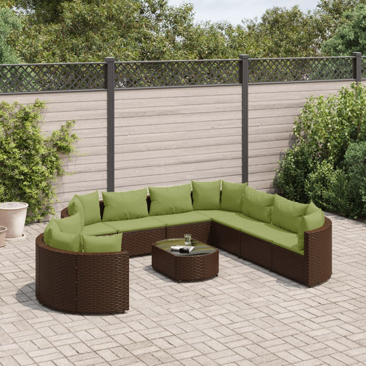 10-tlg. Garten-Sofagarnitur mit Kissen Braun Poly Rattan - Pazzar.ch