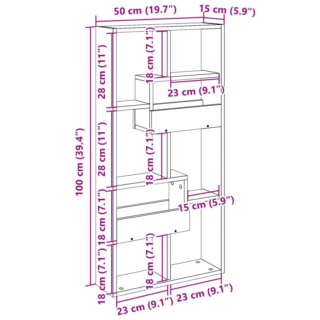 Wandschrank Sonoma-Eiche 50x15x100 cm Holzwerkstoff - Pazzar.ch