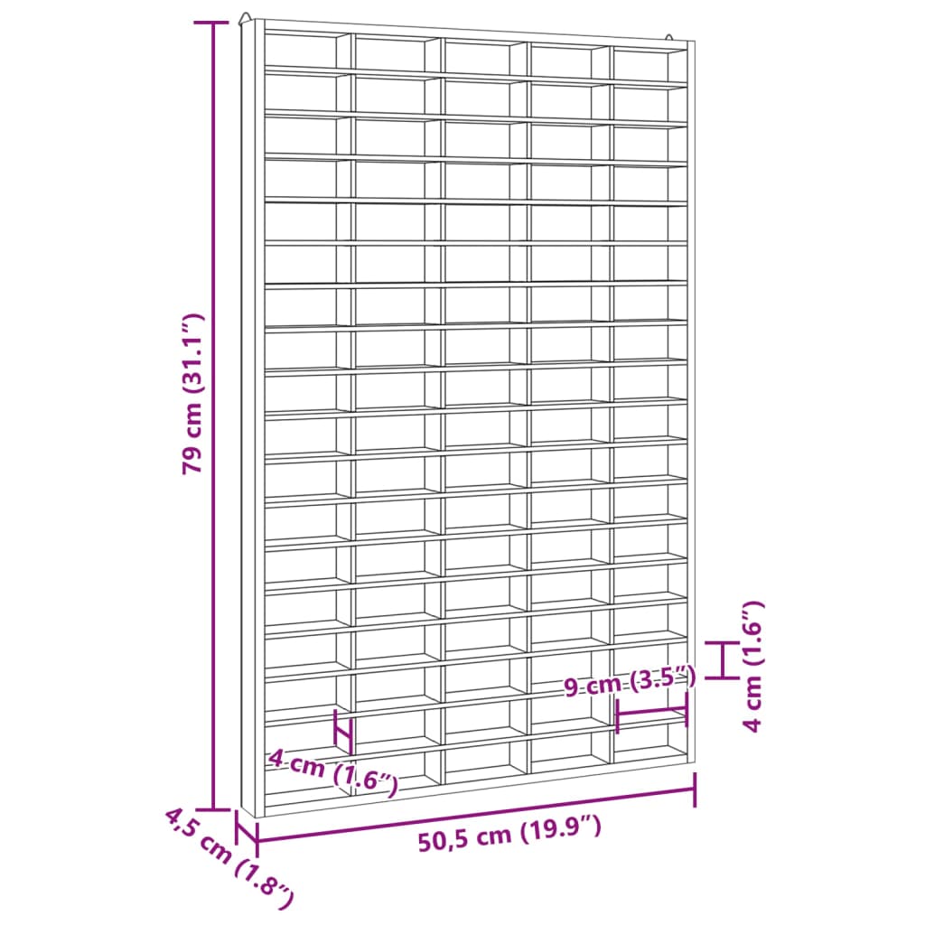 Wandvitrine mit 90 Fächern 50,5x4,5x79 cm - Pazzar.ch