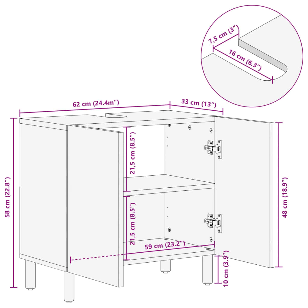 Waschbeckenunterschrank Schwarz 62x33x58 cm Holzwerkstoff - Pazzar.ch