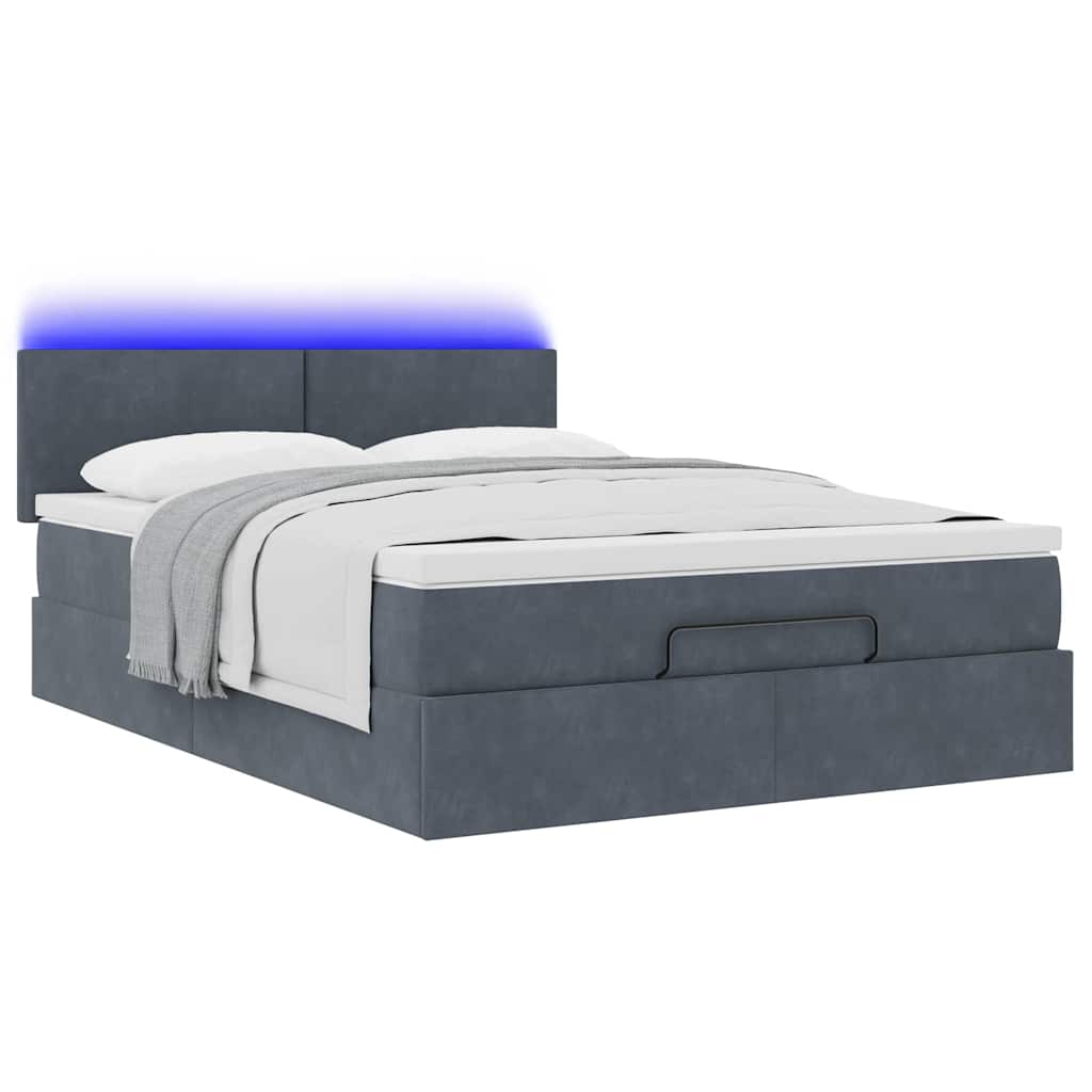 Ottoman-Bett mit Matratze & LEDs Dunkelgrau 140x200 cm Samt