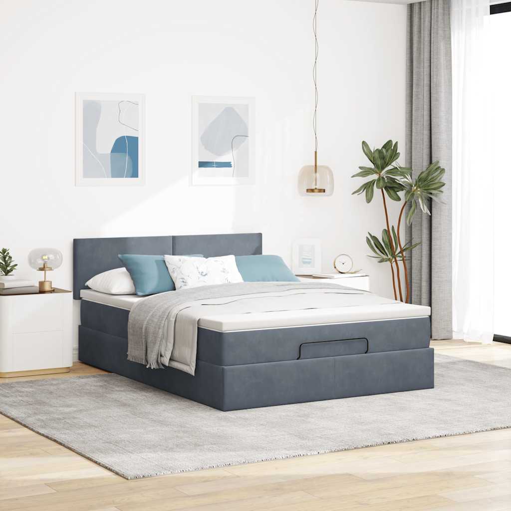 Ottoman-Bett mit Matratze & LEDs Dunkelgrau 140x200 cm Samt