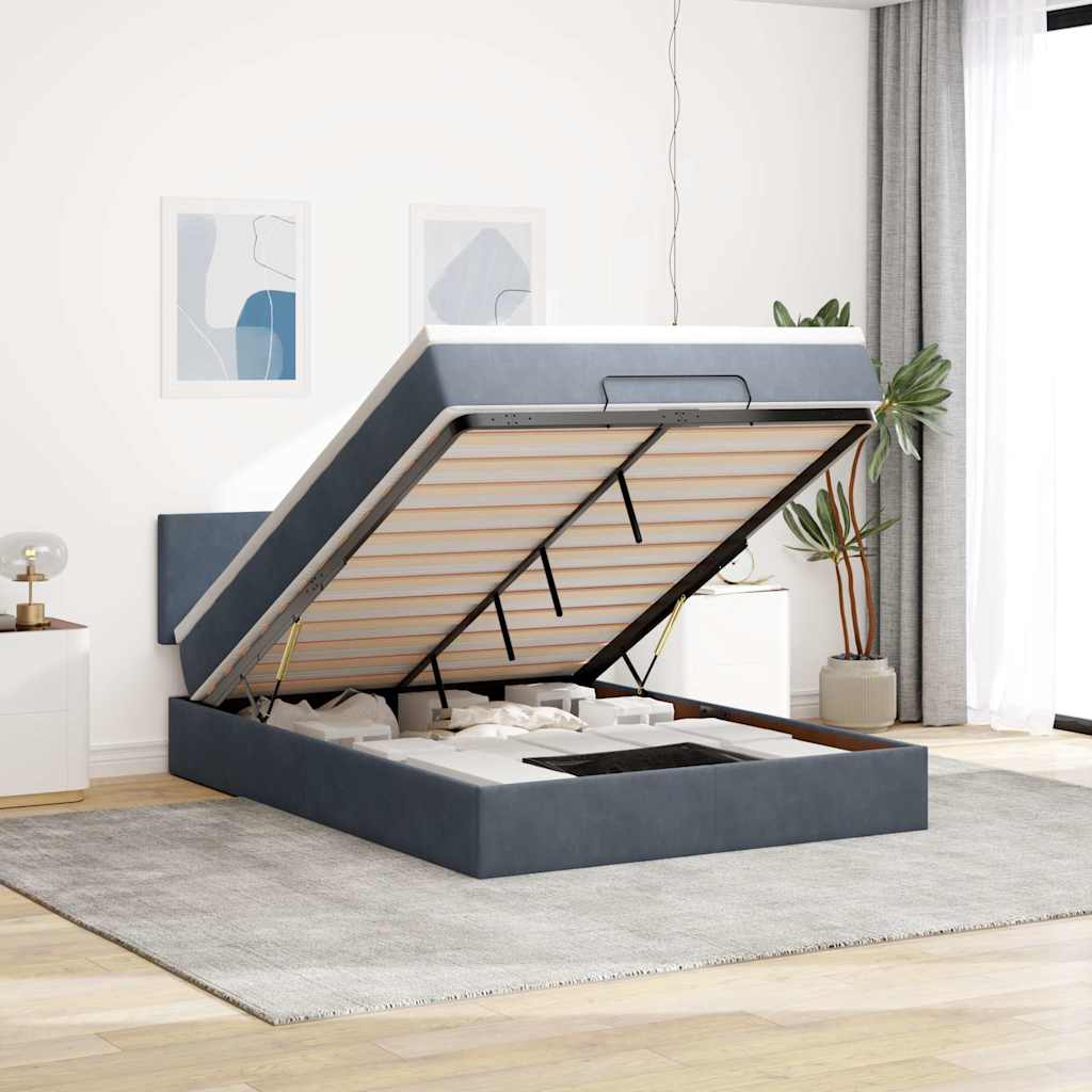 Ottoman-Bett mit Matratze & LEDs Dunkelgrau 140x200 cm Samt