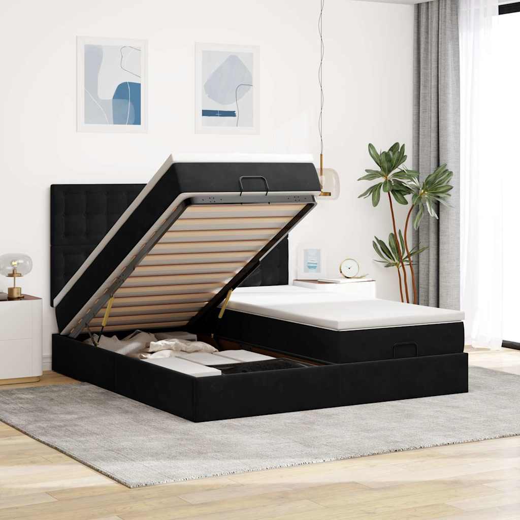 Ottoman-Bett mit Matratzen Schwarz 180x200 cm Samt