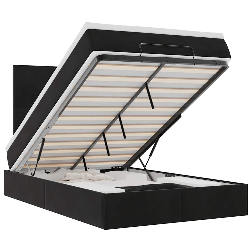 Ottoman-Bett mit Matratzen & LEDs Schwarz 120x200 cm Samt