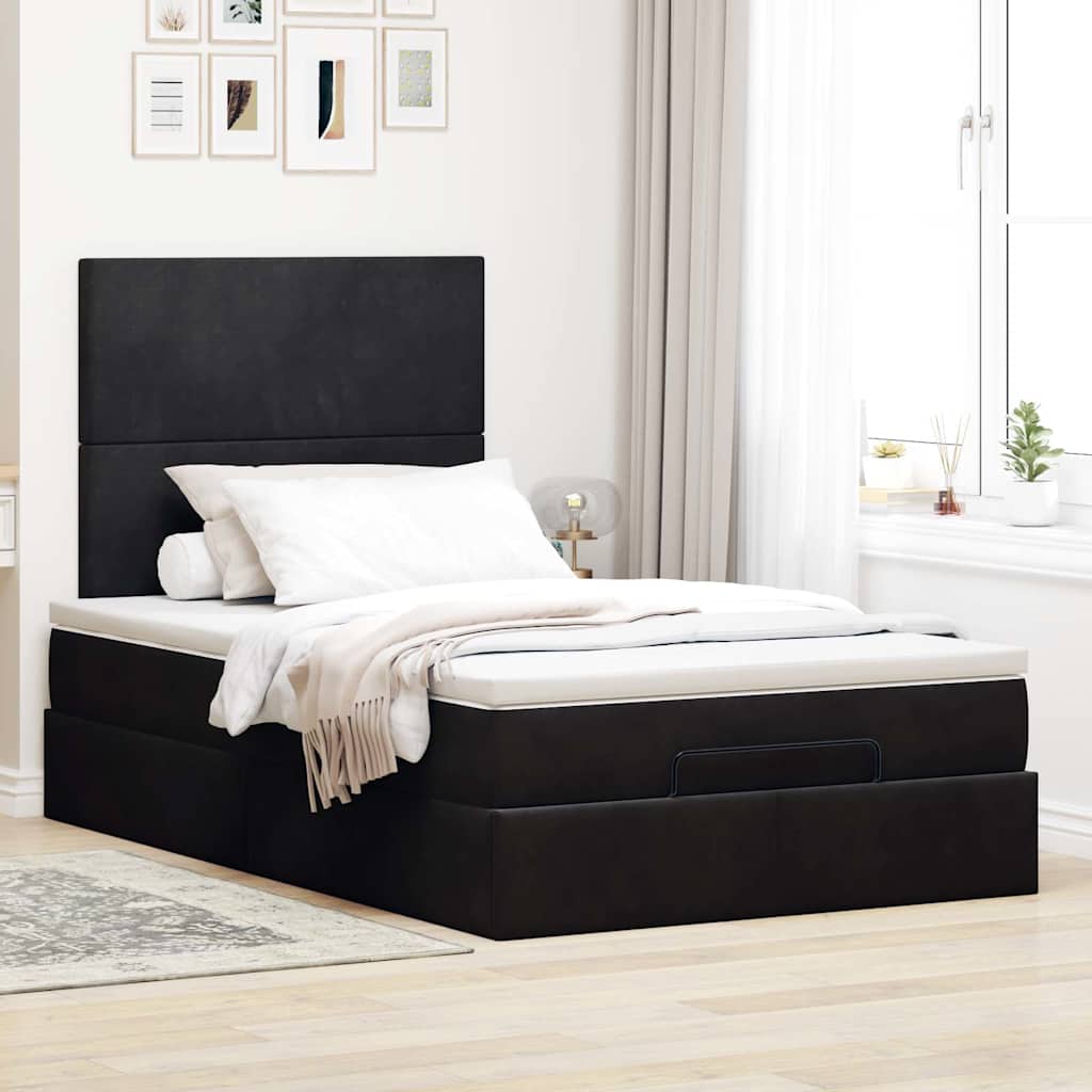 Ottoman-Bett mit Matratzen & LEDs Schwarz 120x200 cm Samt