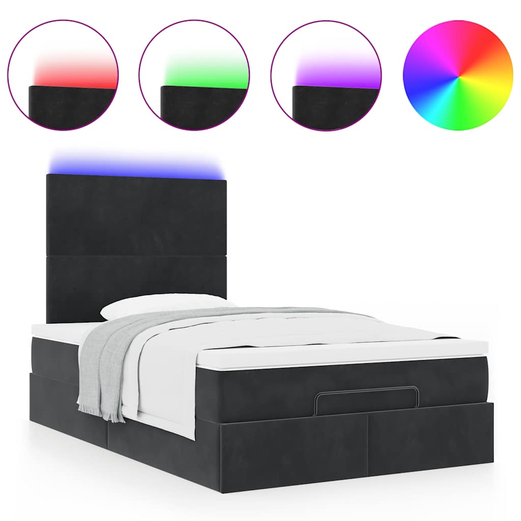 Ottoman-Bett mit Matratzen & LEDs Schwarz 120x200 cm Samt