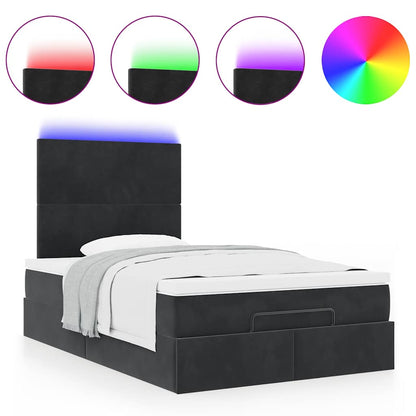 Ottoman-Bett mit Matratzen & LEDs Schwarz 120x200 cm Samt