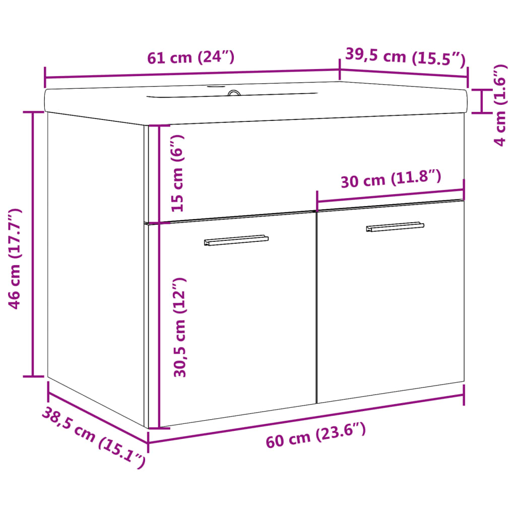 Waschbeckenunterschrank mit Einbaubecken Betongrau