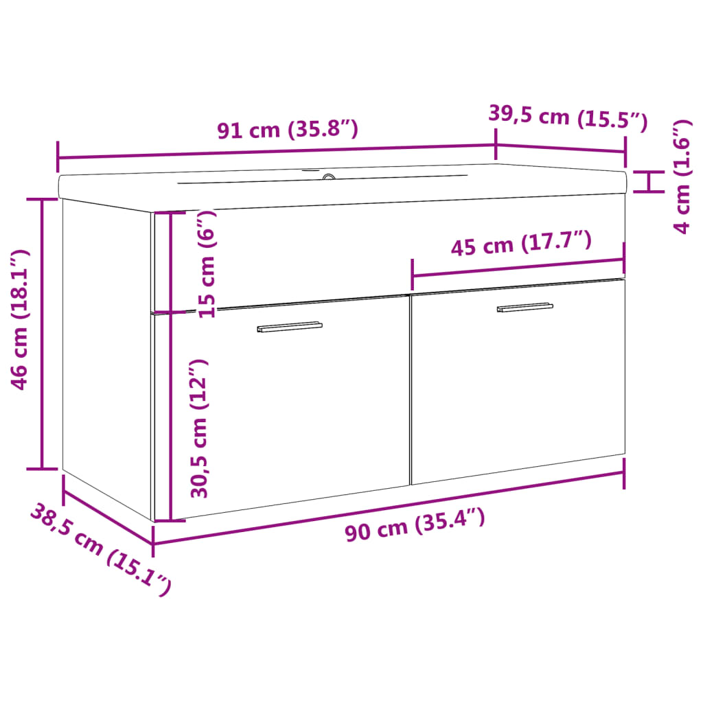 Waschbeckenunterschrank mit Einbaubecken Altholz-Optik - Pazzar.ch