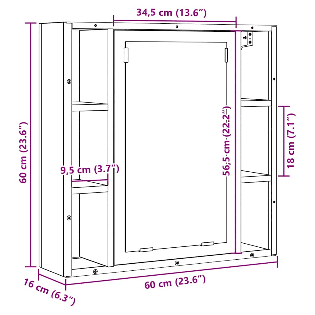 Bad-Spiegelschrank Altholz-Optik 60x16x60 cm Holzwerkstoff
