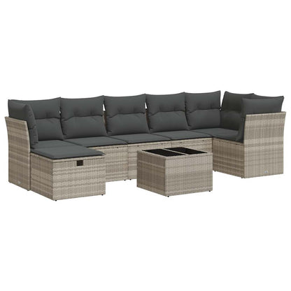 8-tlg. Garten-Sofagarnitur mit Kissen Hellgrau Poly Rattan - Pazzar.ch