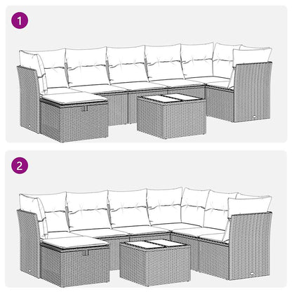 8-tlg. Garten-Sofagarnitur mit Kissen Hellgrau Poly Rattan - Pazzar.ch