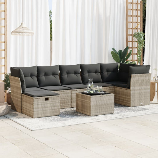 8-tlg. Garten-Sofagarnitur mit Kissen Hellgrau Poly Rattan - Pazzar.ch