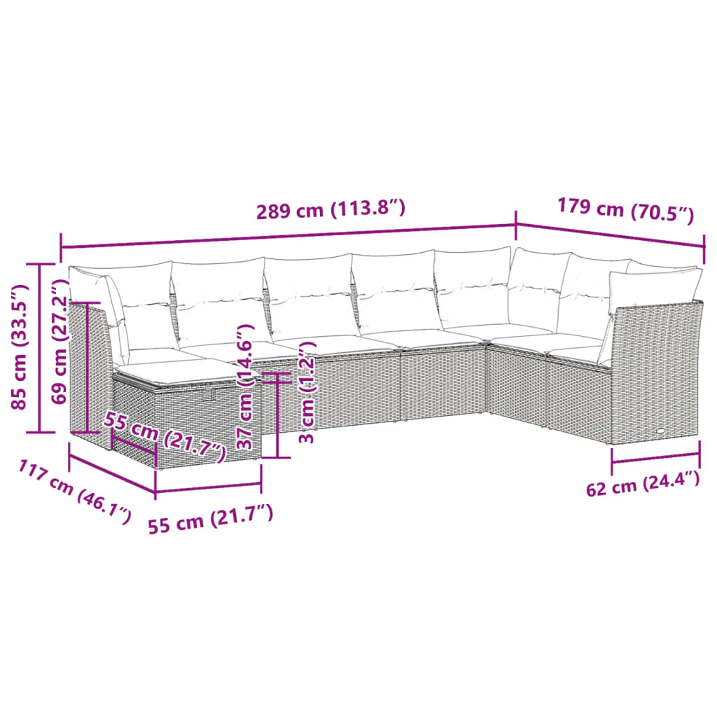 8-tlg. Garten-Sofagarnitur mit Kissen Hellgrau Poly Rattan - Pazzar.ch