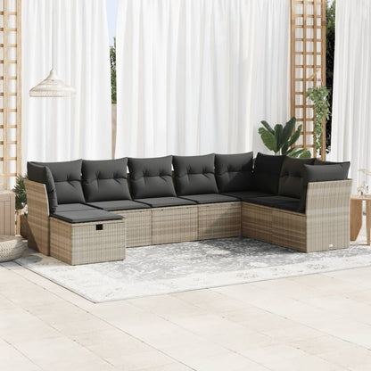 8-tlg. Garten-Sofagarnitur mit Kissen Hellgrau Poly Rattan - Pazzar.ch