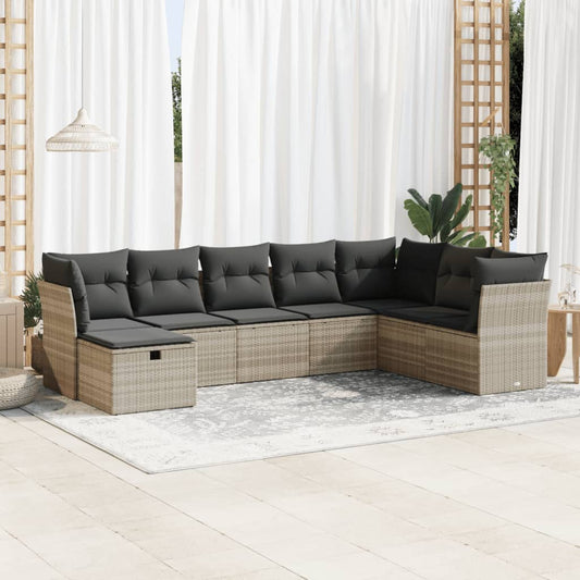 8-tlg. Garten-Sofagarnitur mit Kissen Hellgrau Poly Rattan - Pazzar.ch