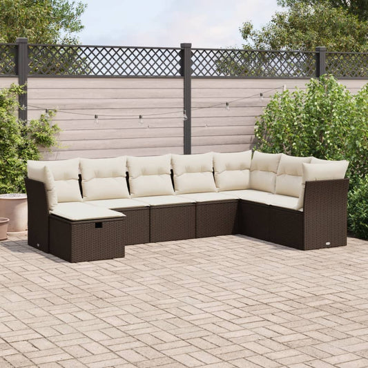 8-tlg. Garten-Sofagarnitur mit Kissen Braun Poly Rattan - Pazzar.ch