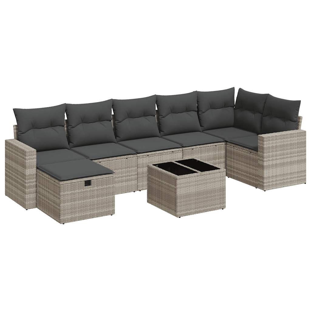8-tlg. Garten-Sofagarnitur mit Kissen Hellgrau Poly Rattan - Pazzar.ch