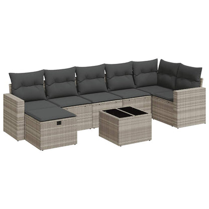 8-tlg. Garten-Sofagarnitur mit Kissen Hellgrau Poly Rattan - Pazzar.ch