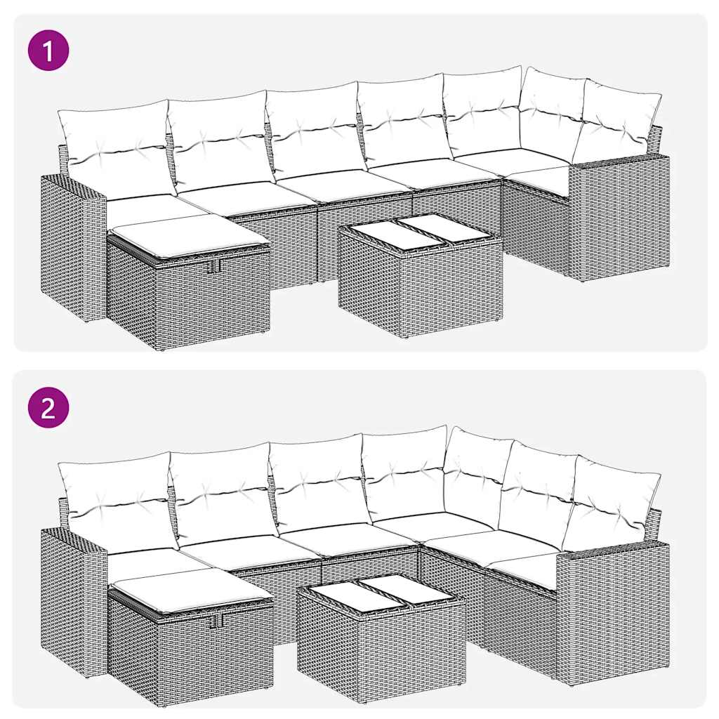 8-tlg. Garten-Sofagarnitur mit Kissen Hellgrau Poly Rattan - Pazzar.ch