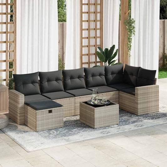 8-tlg. Garten-Sofagarnitur mit Kissen Hellgrau Poly Rattan - Pazzar.ch