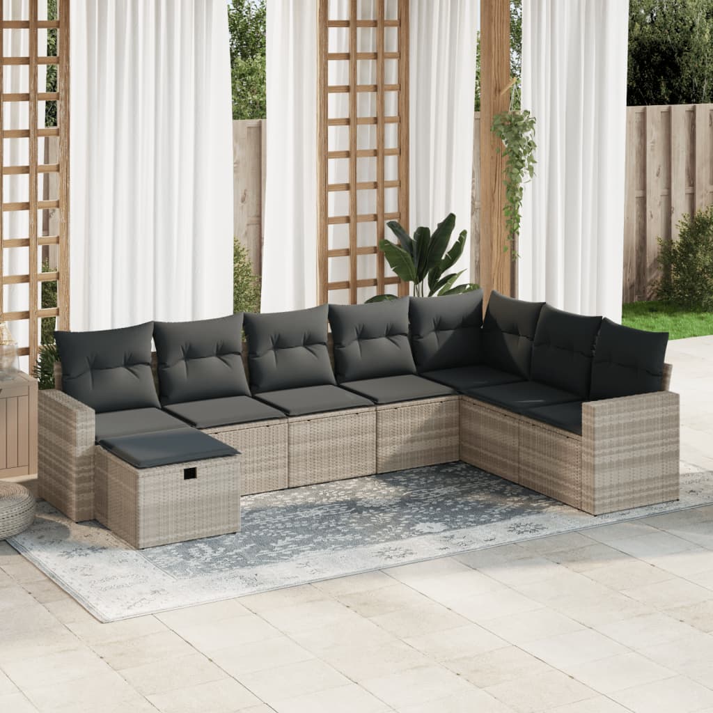 8-tlg. Garten-Sofagarnitur mit Kissen Hellgrau Poly Rattan - Pazzar.ch