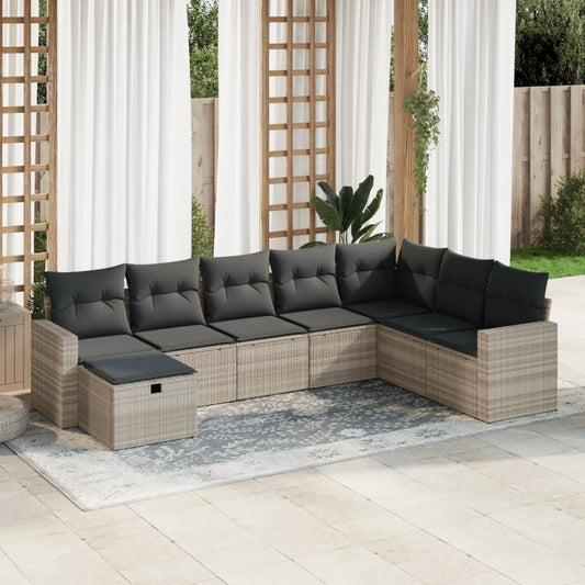 8-tlg. Garten-Sofagarnitur mit Kissen Hellgrau Poly Rattan - Pazzar.ch