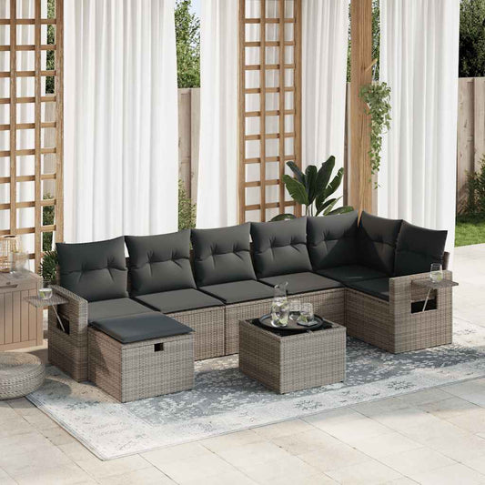 8-tlg. Garten-Sofagarnitur mit Kissen Grau Poly Rattan - Pazzar.ch