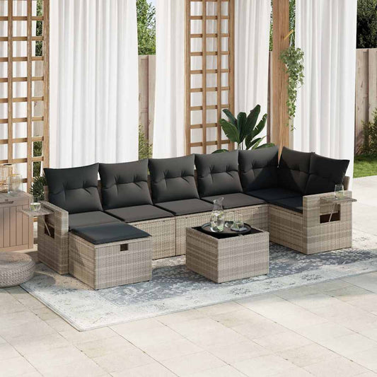 8-tlg. Garten-Sofagarnitur mit Kissen Hellgrau Poly Rattan - Pazzar.ch