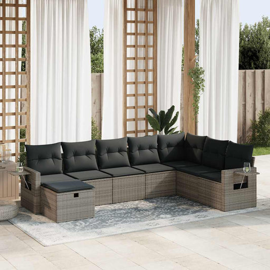 8-tlg. Garten-Sofagarnitur mit Kissen Grau Poly Rattan - Pazzar.ch