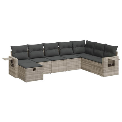 8-tlg. Garten-Sofagarnitur mit Kissen Hellgrau Poly Rattan - Pazzar.ch