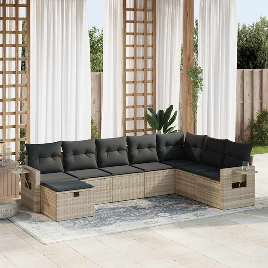 8-tlg. Garten-Sofagarnitur mit Kissen Hellgrau Poly Rattan - Pazzar.ch