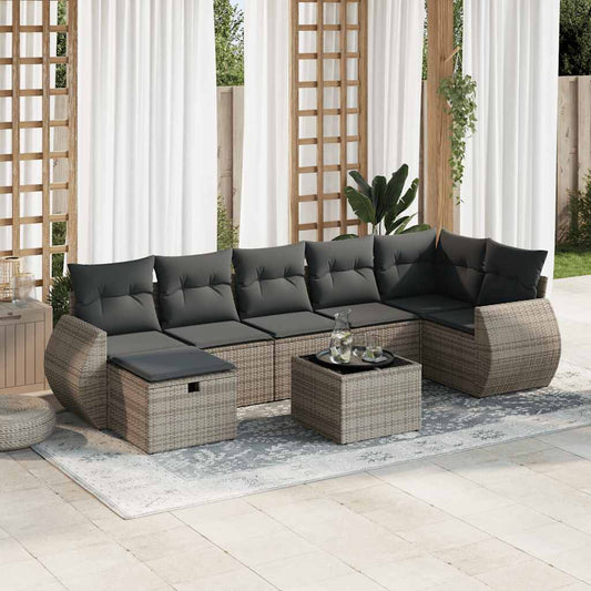 8-tlg. Garten-Sofagarnitur mit Kissen Grau Poly Rattan - Pazzar.ch