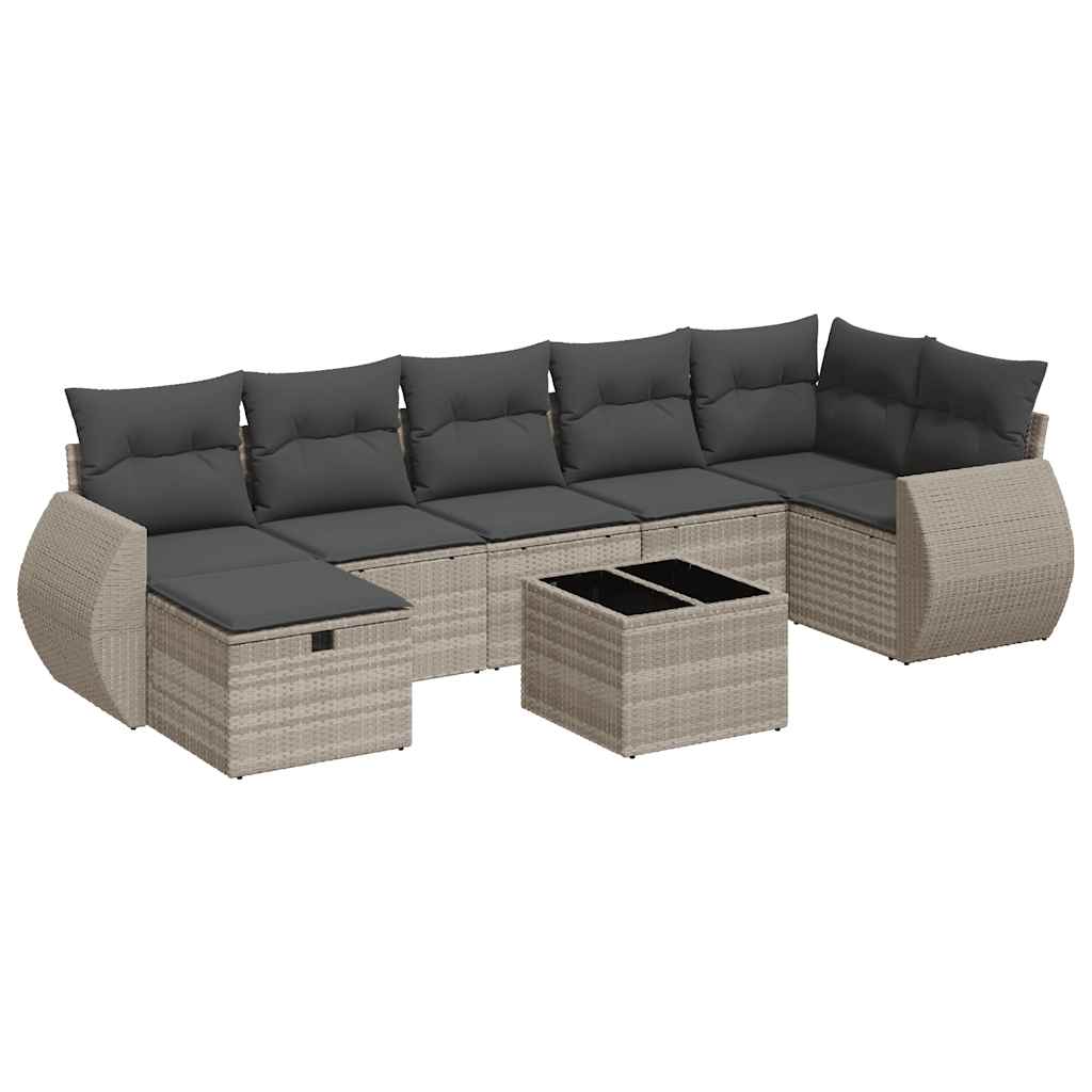 8-tlg. Garten-Sofagarnitur mit Kissen Hellgrau Poly Rattan - Pazzar.ch