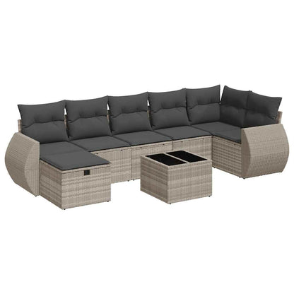 8-tlg. Garten-Sofagarnitur mit Kissen Hellgrau Poly Rattan - Pazzar.ch