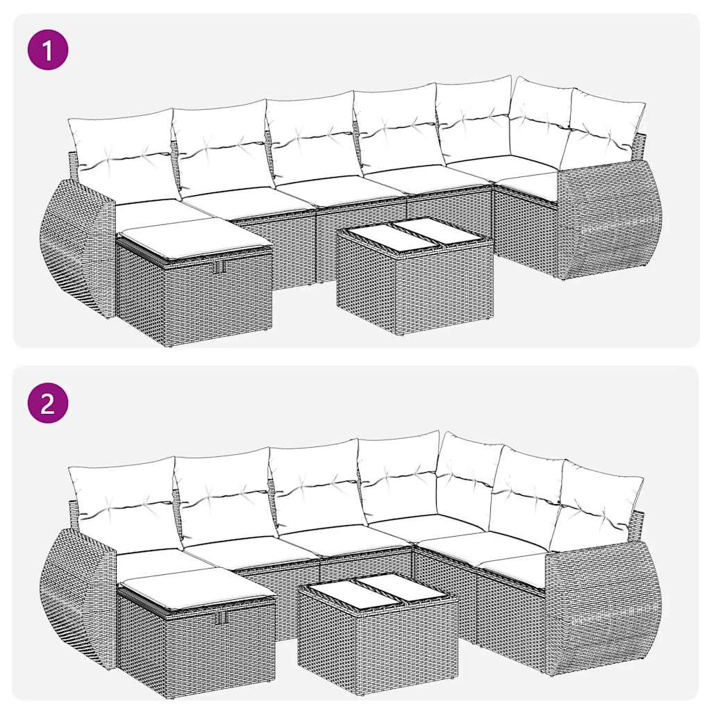8-tlg. Garten-Sofagarnitur mit Kissen Hellgrau Poly Rattan - Pazzar.ch