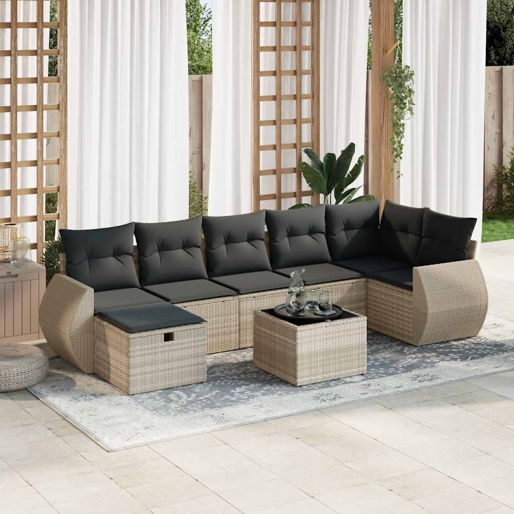 8-tlg. Garten-Sofagarnitur mit Kissen Hellgrau Poly Rattan - Pazzar.ch