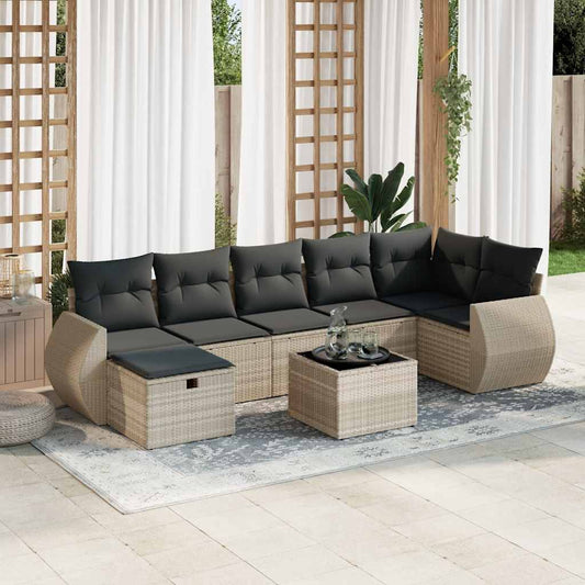 8-tlg. Garten-Sofagarnitur mit Kissen Hellgrau Poly Rattan - Pazzar.ch